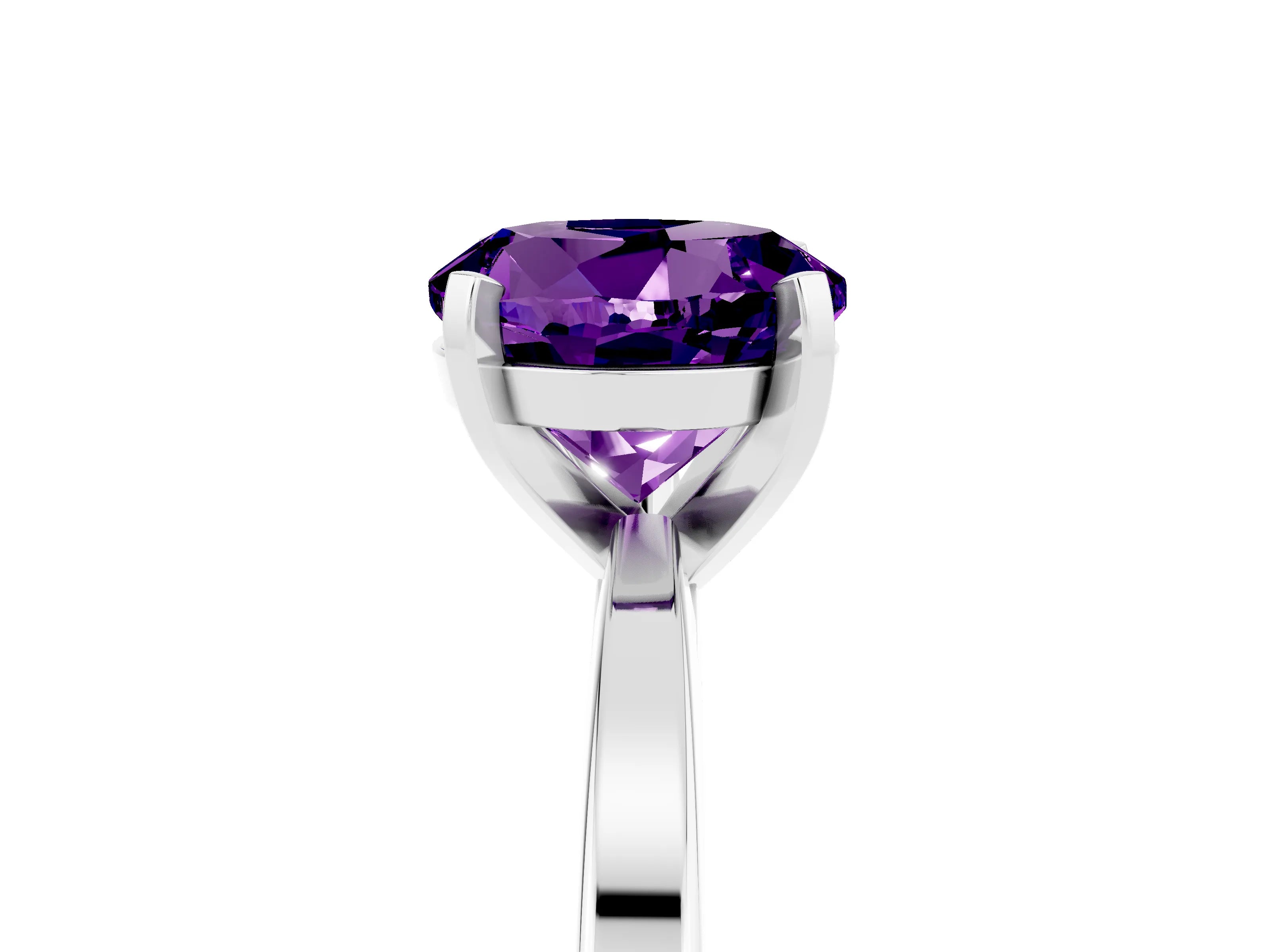White gold Round Cut Amethyst Solitaire Engagement Ring with Classic Band and Four-Prong Setting_29