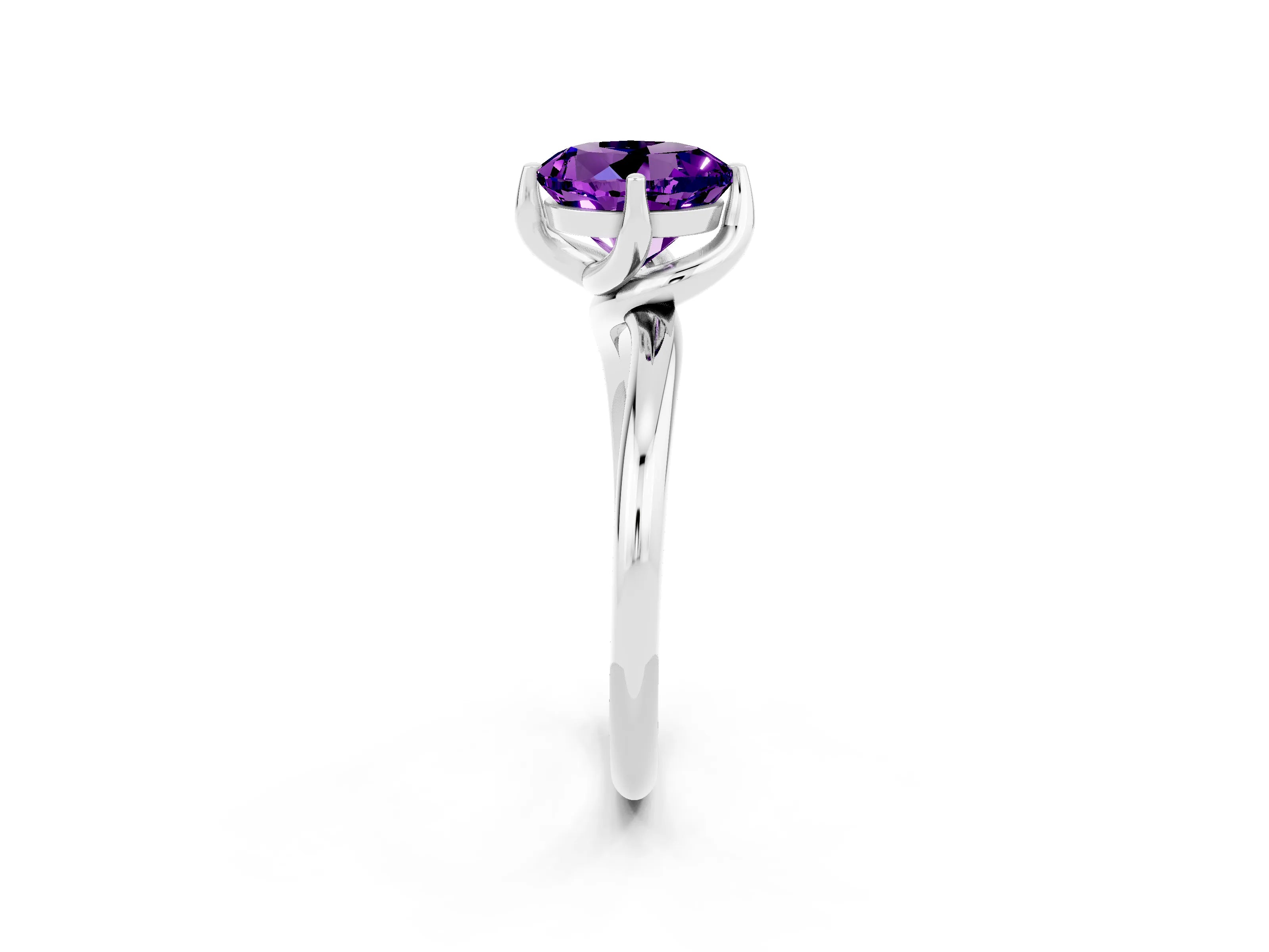 White gold Round Cut Amethyst Solitaire Engagement Ring with Four-Prong Setting and Classic Band_14