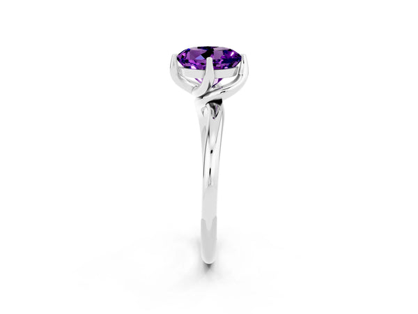 White gold Round Cut Amethyst Solitaire Engagement Ring with Four-Prong Setting and Classic Band