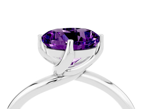 White gold Round Cut Amethyst Solitaire Engagement Ring with Four-Prong Setting and Classic Band_16