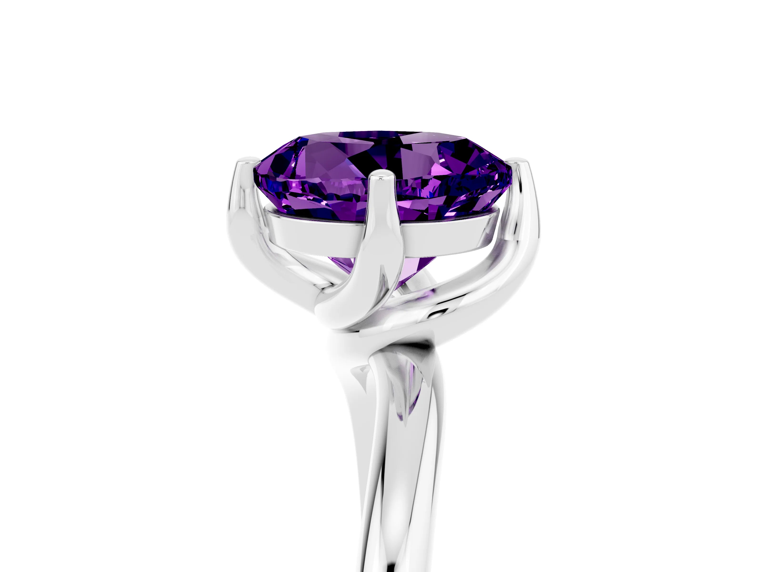 White gold Round Cut Amethyst Solitaire Engagement Ring with Four-Prong Setting and Classic Band_17