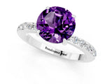White gold Round Cut Amethyst Solitaire Engagement Ring with Pavé Band and Four-Prong Setting_1