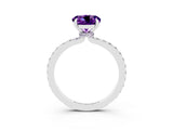 White gold Round Cut Amethyst Solitaire Engagement Ring with Pavé Band and Four-Prong Setting_3