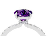 White gold Round Cut Amethyst Solitaire Engagement Ring with Pavé Band and Four-Prong Setting_4
