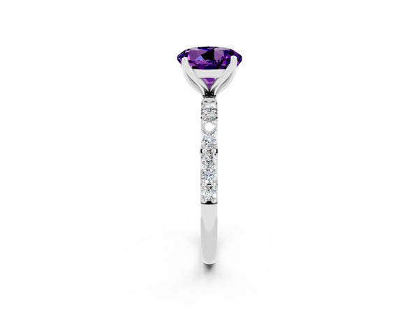 Platinum Round Cut Amethyst Solitaire Engagement Ring with Round  Pavé Band and Prong Setting
