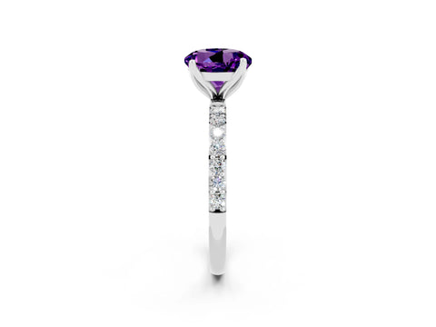 White gold Round Cut Amethyst Solitaire Engagement Ring with Pavé Band and Prong Setting_2