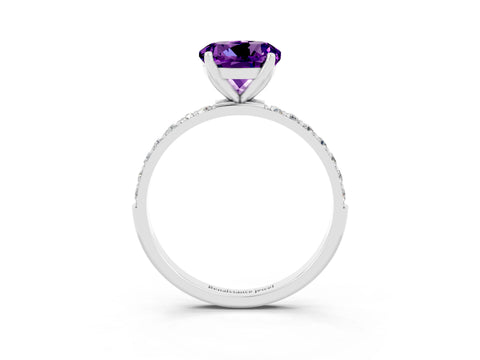 White gold Round Cut Amethyst Solitaire Engagement Ring with Pavé Band and Prong Setting_3