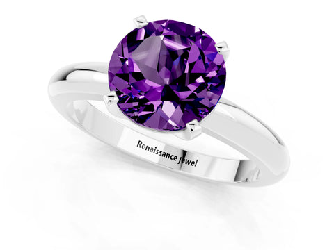 White gold Round Cut Amethyst Solitaire Engagement Ring with Round Band and Four-Prong Setting_1