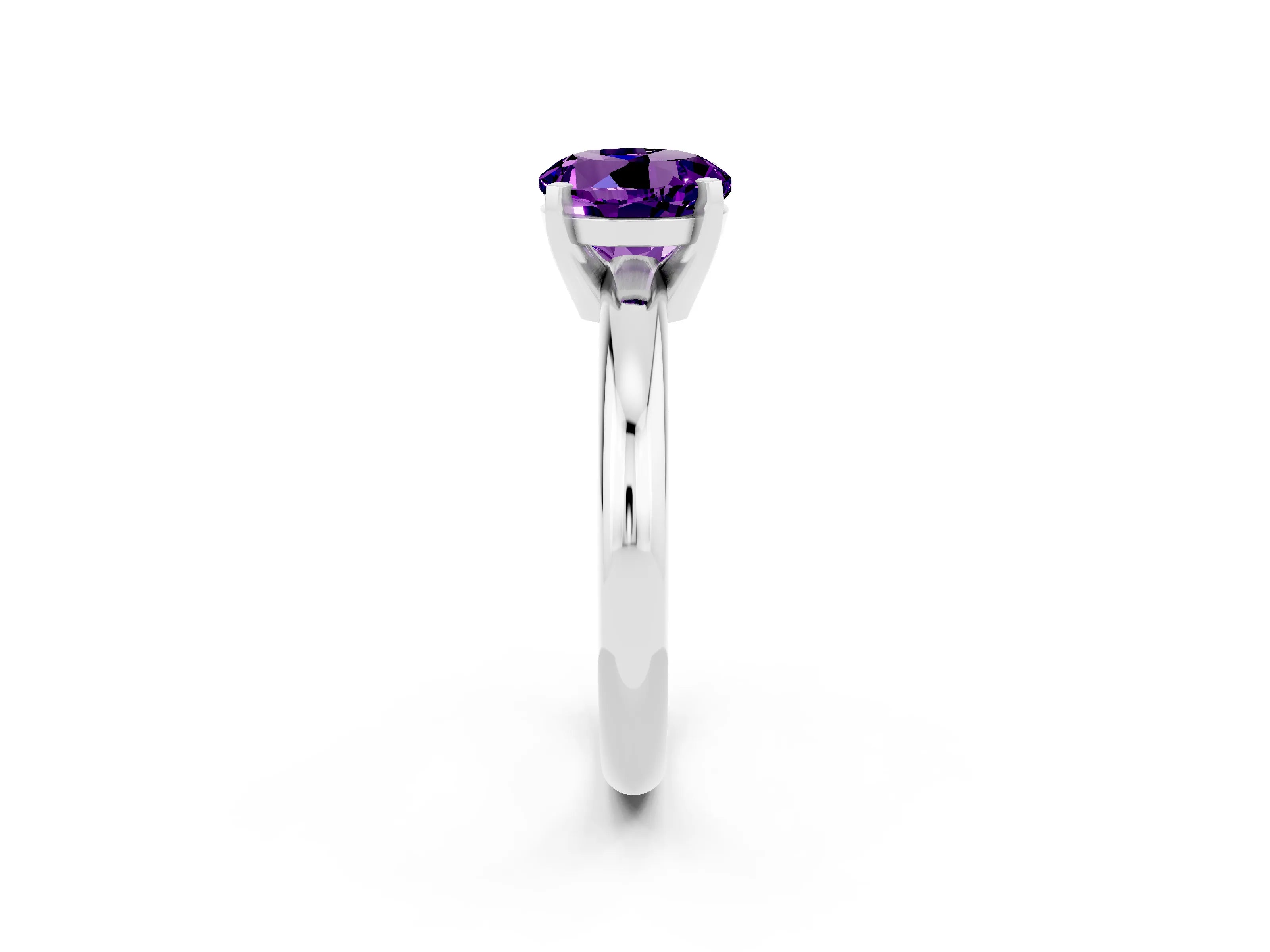 White gold Round Cut Amethyst Solitaire Engagement Ring with Round Band and Four-Prong Setting_2