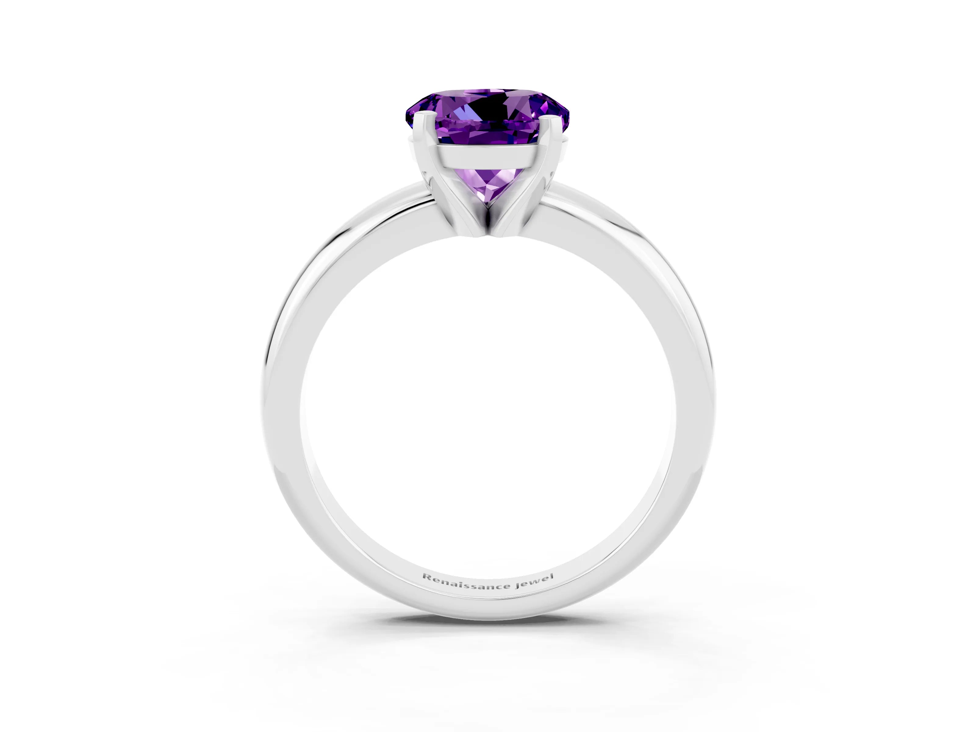 White gold Round Cut Amethyst Solitaire Engagement Ring with Round Band and Four-Prong Setting_3