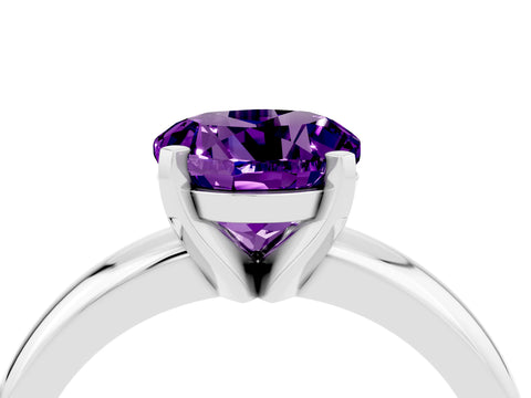 White gold Round Cut Amethyst Solitaire Engagement Ring with Round Band and Four-Prong Setting_4