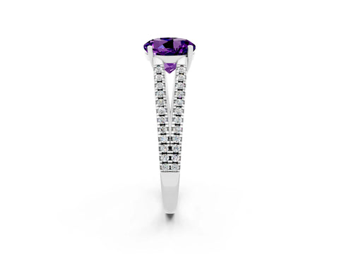 White gold Round Cut Amethyst Solitaire Engagement Ring with Split Shank Pavé Band_2