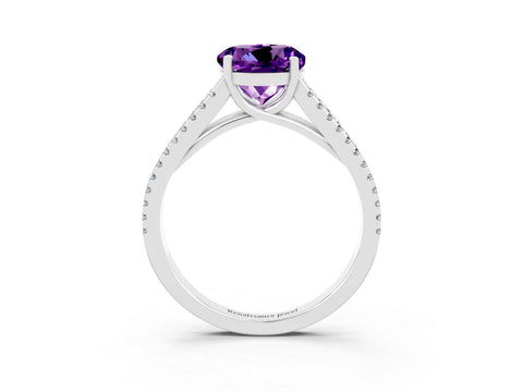 White gold Round Cut Amethyst Solitaire Engagement Ring with Split Shank Pavé Band_3