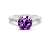 White gold Round Cut Amethyst Solitaire Pavé Band with Four-Prong Setting