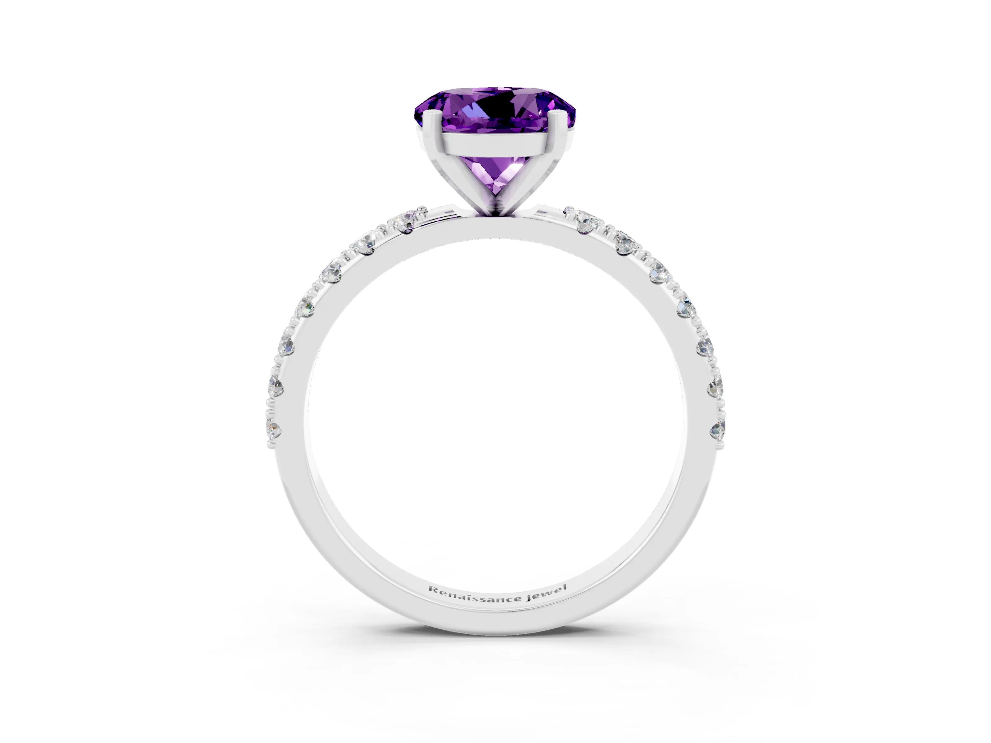 White gold Round Cut Amethyst Solitaire Pavé Band with Four-Prong Setting_3