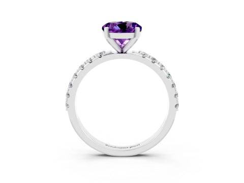 White gold Round Cut Amethyst Solitaire Pavé Band with Four-Prong Setting_3
