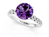 White gold Round Cut Amethyst Solitaire Pavé Engagement Ring with Round Band and Prong Setting_13