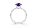 White gold Round Cut Amethyst Solitaire Pavé Engagement Ring with Round Band and Prong Setting_15