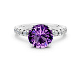 White gold Round Cut Amethyst Solitaire Pavé Engagement Ring with Round Band and Prong Setting_66