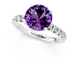 White gold Round Cut Amethyst Solitaire Pavé Engagement Ring with Round Band and Prong Setting_67