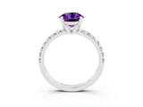 White gold Round Cut Amethyst Solitaire Pavé Engagement Ring with Round Band and Prong Setting_69