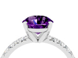 White gold Round Cut Amethyst Solitaire Pavé Engagement Ring with Round Band and Prong Setting_70