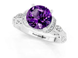 White gold Round Cut Amethyst Solitaire Ring with Filigree Band and Four-Prong Setting_25