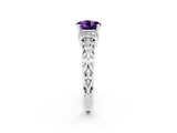 White gold Round Cut Amethyst Solitaire Ring with Filigree Band and Four-Prong Setting_26