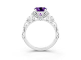 White gold Round Cut Amethyst Solitaire Ring with Filigree Band and Four-Prong Setting_27