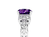White gold Round Cut Amethyst Solitaire Ring with Filigree Band and Four-Prong Setting_29
