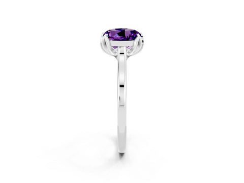 White gold Round Cut Amethyst Solitaire Ring with Flower Prong Setting and Classic Band_14