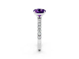 White gold Round Cut Amethyst Solitaire Ring with Pavé Accents and Four-Prong Setting_2