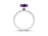White gold Round Cut Amethyst Solitaire Ring with Pavé Accents and Four-Prong Setting_3