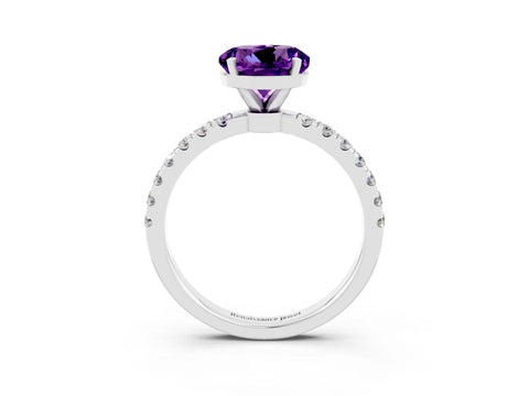 White gold Round Cut Amethyst Solitaire Ring with Pavé Accents and Four-Prong Setting_3