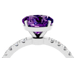 White gold Round Cut Amethyst Solitaire Ring with Pavé Accents and Four-Prong Setting_4