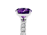 White gold Round Cut Amethyst Solitaire Ring with Pavé Accents and Four-Prong Setting_5
