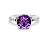 White gold Round Cut Amethyst Solitaire Ring with Pavé Band and Four-Prong Setting_24