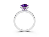White gold Round Cut Amethyst Solitaire Ring with Pavé Band and Four-Prong Setting_27