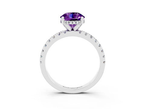 White gold Round Cut Amethyst Solitaire Ring with Pavé Band and Four-Prong Setting_27