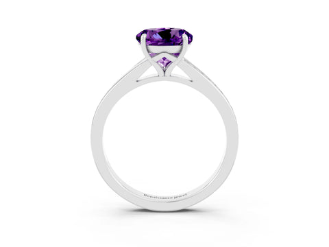 White gold Round Cut Amethyst Solitaire Ring with Pavé Band and Prong Setting_3