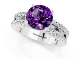 White gold Round Cut Amethyst Solitaire Ring with Pavé and Channel Set Band_1