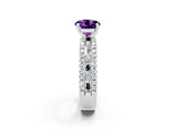White gold Round Cut Amethyst Solitaire Ring with Pavé and Channel Set Band_2