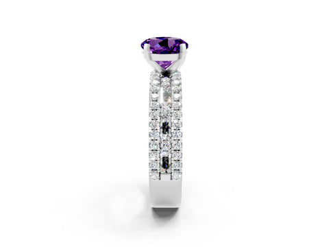 White gold Round Cut Amethyst Solitaire Ring with Pavé and Channel Set Band_2