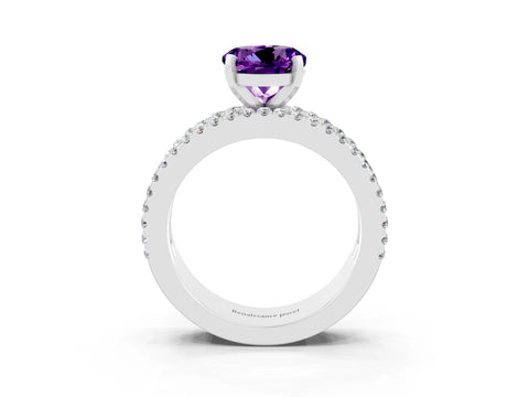 White gold Round Cut Amethyst Solitaire Ring with Pavé and Channel Set Band_3
