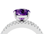 White gold Round Cut Amethyst Solitaire Ring with Pavé and Channel Set Band_4