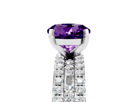 White gold Round Cut Amethyst Solitaire Ring with Pavé and Channel Set Band_5