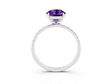 White gold Round Cut Amethyst Solitaire Ring with Pave Band and Four Prong Setting_27