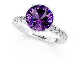White gold Round Cut Amethyst Solitaire Ring with Round  Pavé Band and Four-Prong Setting_49