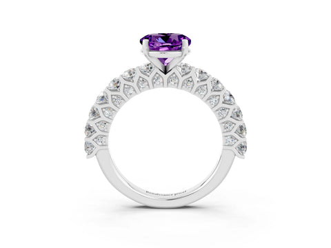 White gold Round Cut Amethyst Solitaire Ring with Shared Prong Pavé Band and Four-Prong Setting_3