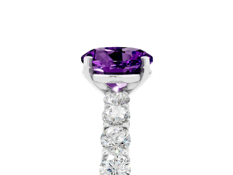 White gold Round Cut Amethyst Solitaire Ring with Shared Prong Pavé Band and Four-Prong Setting_5